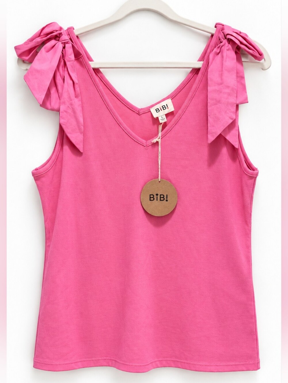 BIBI Pink Bow Shoulder Tank Top Plus Size 2X NWT Stretchy